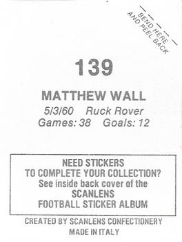 1984 Scanlens VFL Stickers #139 Matthew Wall Back